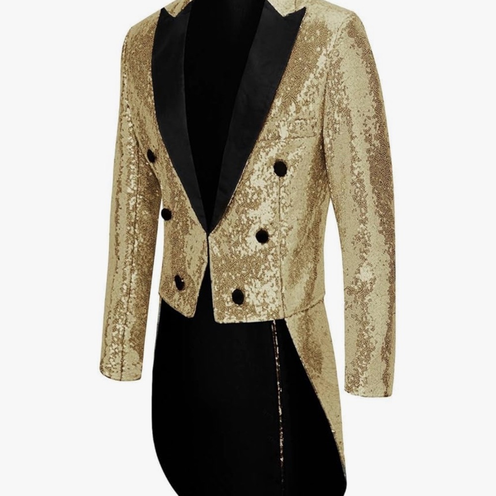 Gold Sequin Tuxedo Blazer with Black Lapel